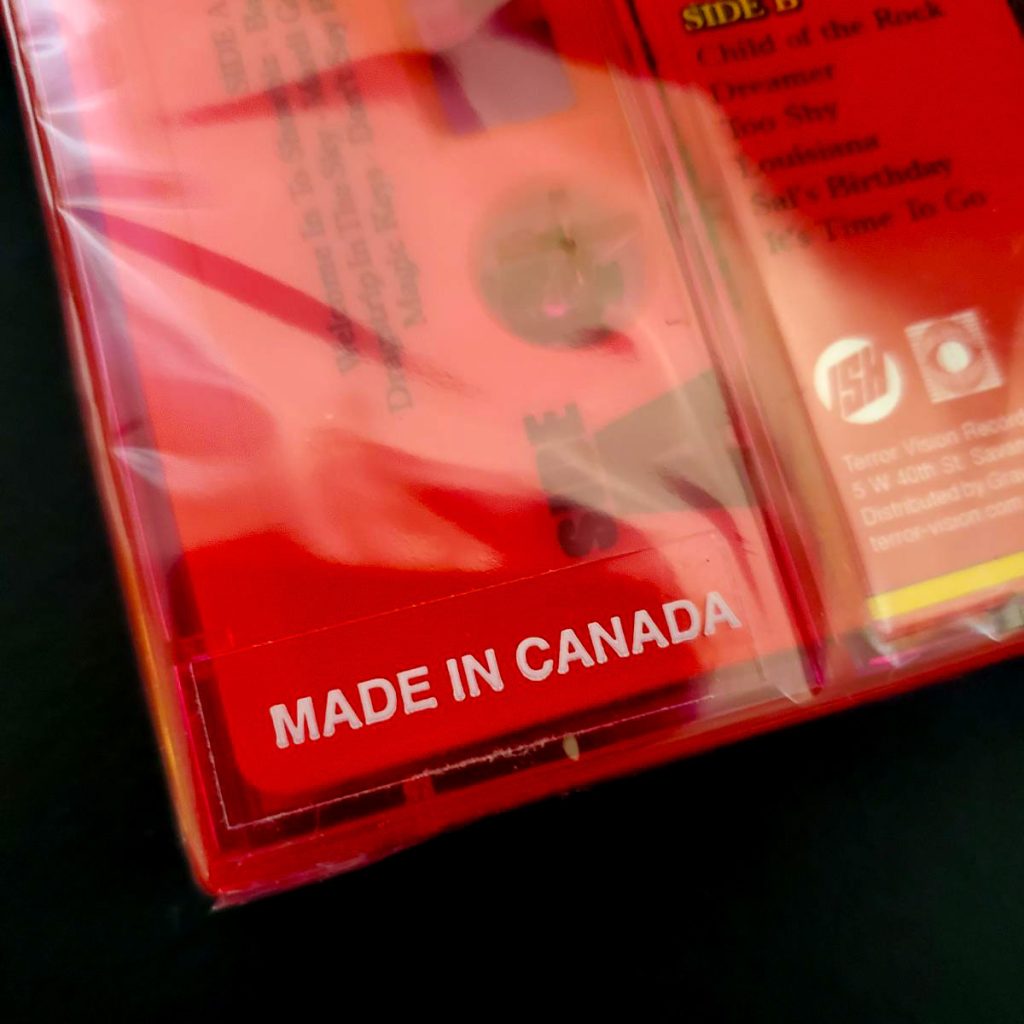 Made in Canada sticker for Terrorvision's The Rock-afire Explosion cassette
