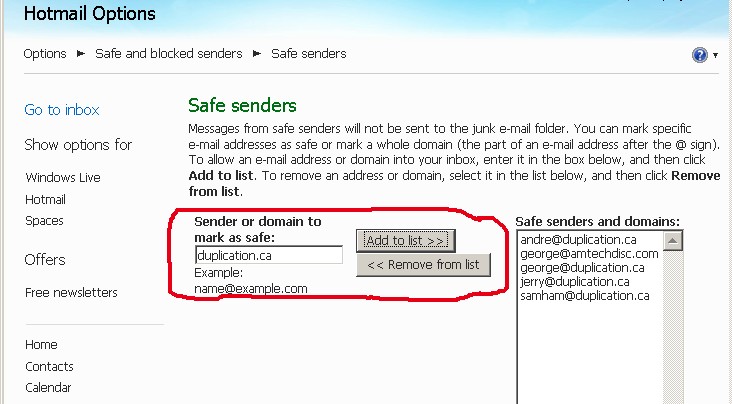 hotmail safe sender