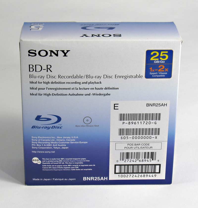 Sony BD-R BNR25RH BNR25AH box rear view