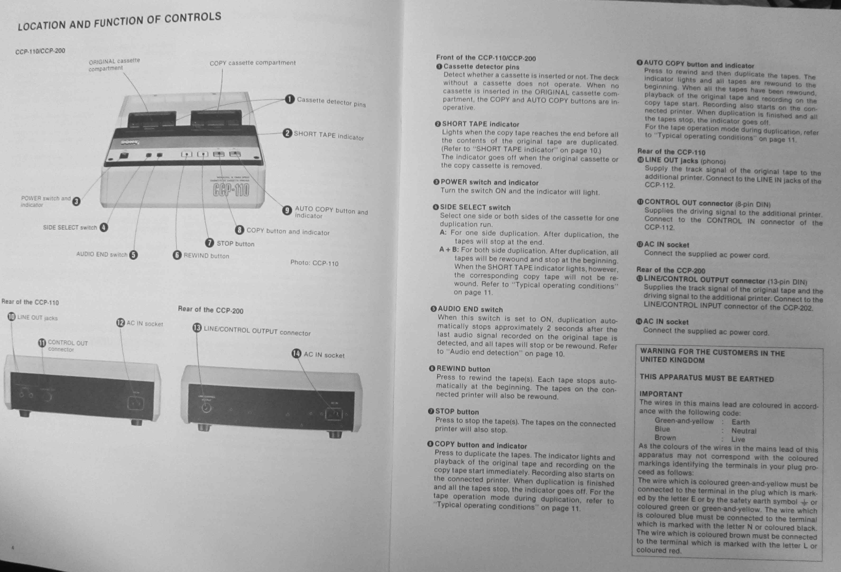 Sony CCP110 cassette duplicator manual
