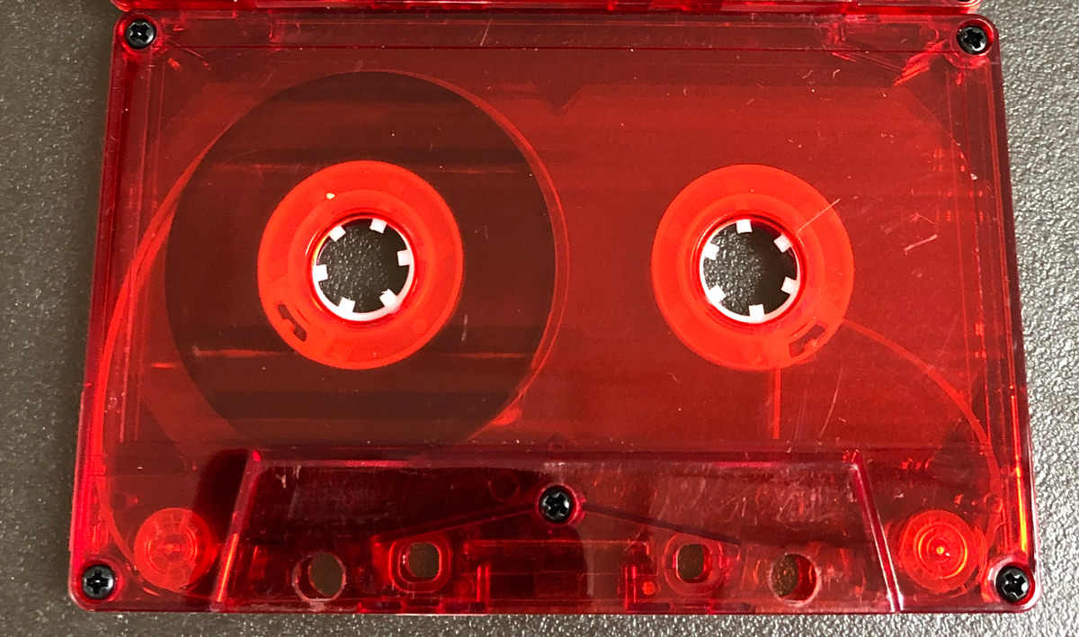 transparent red audio cassette C-47
