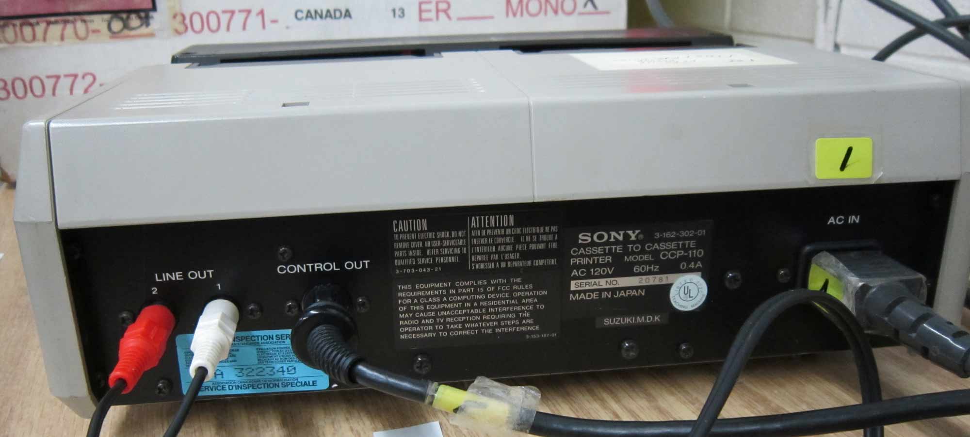 Sony CCP110 cassette duplicator rear