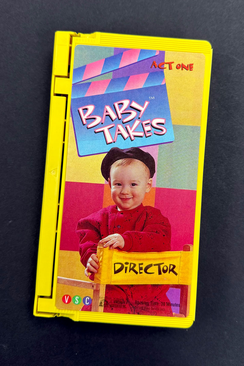 Yellow VHS with large sticker to print over