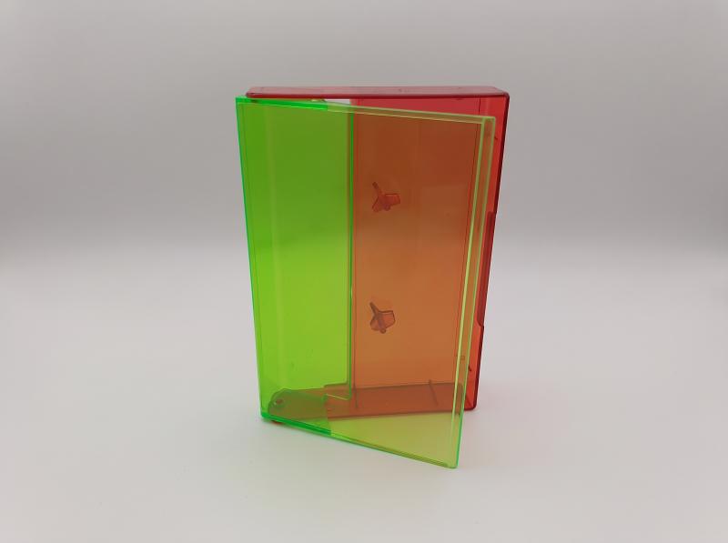 CHRISTMAS Fluorescent Green fromt / Trans Red Back Norelco Case for Audio Cassettes, Round Corners