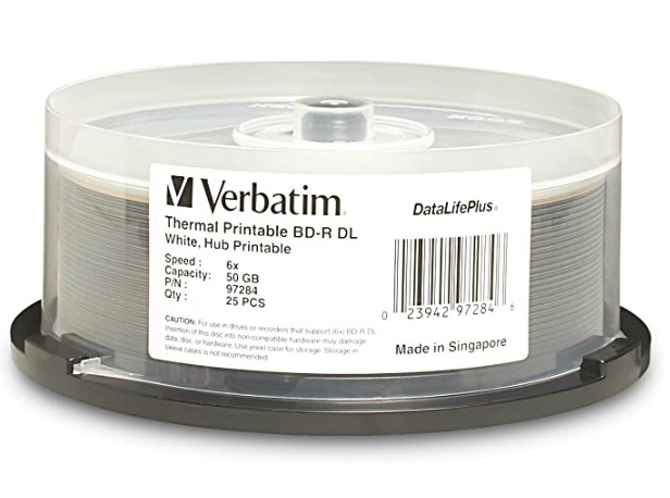 BD-R DL 50GB 6X DataLifePlus White Thermal Hub Printable, 25-Pack