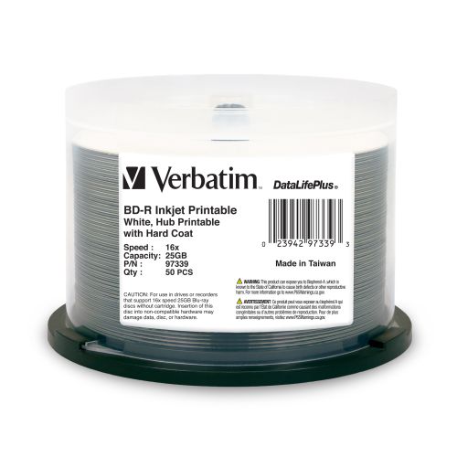 Verbatim DataLifePlus 16X Blank BD-R Inkjet Printable, 50-pack