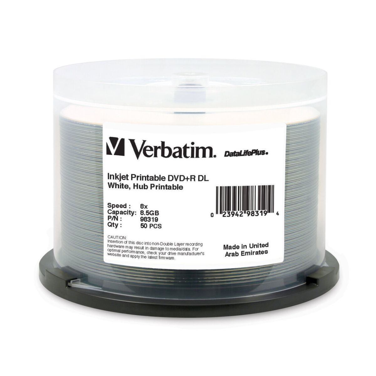 DVD+R DL 98319 8.5GB 8x DataLifePlus White InkJet Hub Printable 50PK