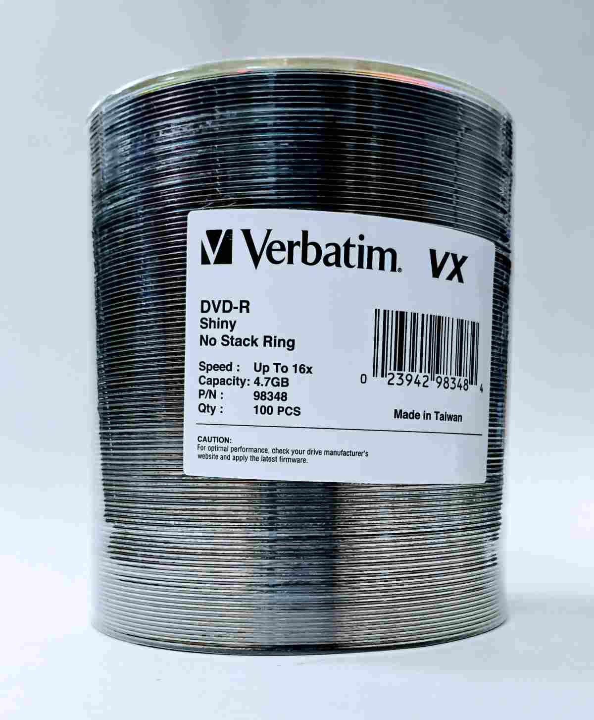 Verbatim 98348 Shiny Silver No Stack Ring DVD-R 16x 100PK﻿