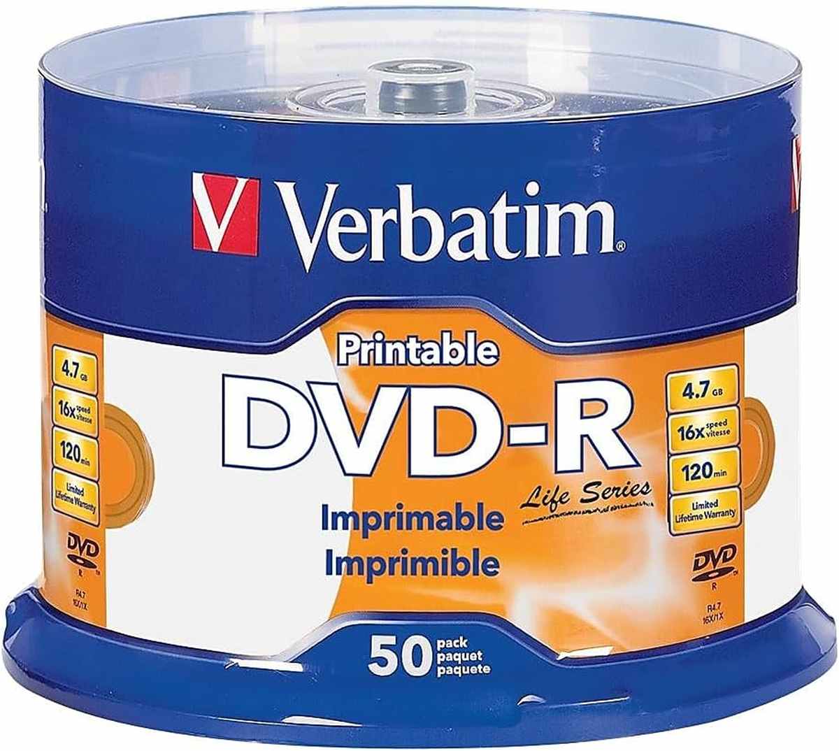 Verbatim 98472 Life Series DVD-R White Printable Disc 50PK