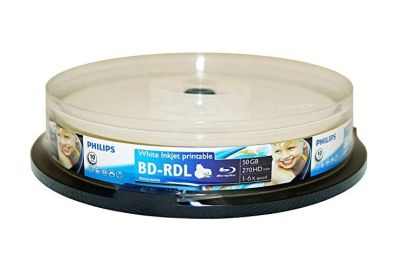 Philips 50GB BD-R Dual Layer White Inkjet Printable, 10 Discs