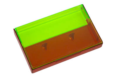 CHRISTMAS Fluorescent Green front / Trans Red Back Norelco Case for Audio Cassettes, Round Corners