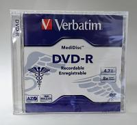 DVD-R 4.7GB 8X MediDisc, Verbatim Branded & Thermal Printable 1pk Jewel Case DVD-R 4.7GB 8X MediDisc, Verbatim Branded & Thermal Printable 1pk Jewel Case