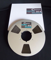 Capture 914 Reel to Reel Audio Tape on New 10.5 Inch Metal Reel With Box, Quarter Inch x 2500 Feet Capture 914 Reel to Reel Audio Tape on New 10.5 Inch Metal Reel With Box, Quarter Inch x 2500 Feet