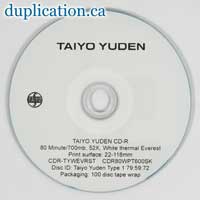 Taiyo Yuden CD-R, 52X, White Thermal (EVEREST), 100-Disc Tape Wrap