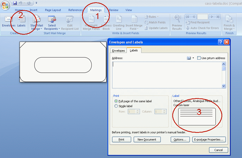 word label setup