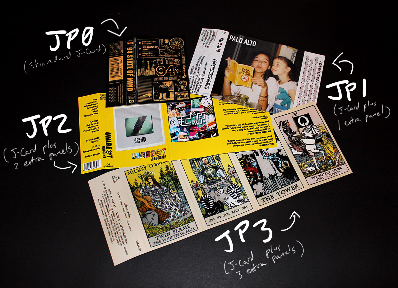 Custom printed audio cassette J-cards